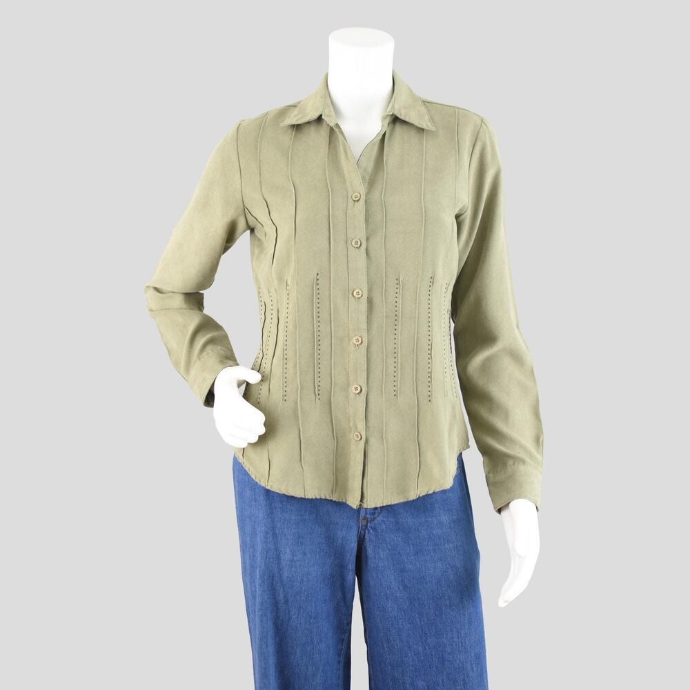Vintage Ultrasuede Green Long Sleeve Shirt, Women's XS - Small